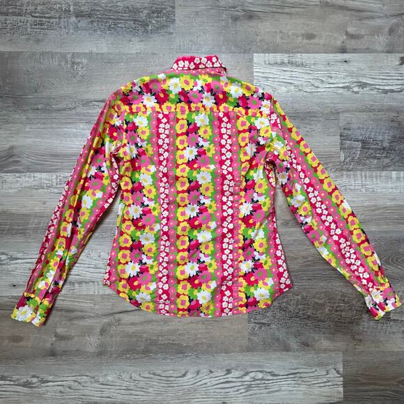 Lilly Pulitzer Floral Button Down Shirt Pink Yellow Daisy Print Size 4 - Picture 3 of 6